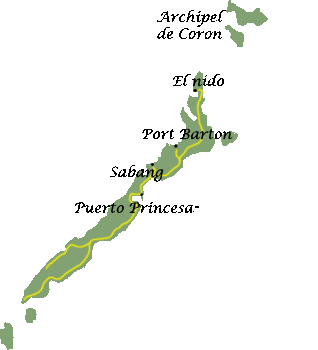 Carte de Palawan, Philippines.